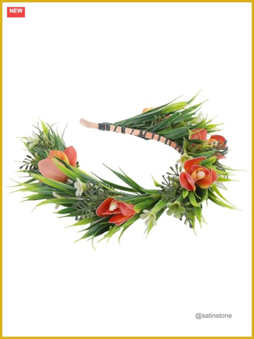Hawaiian Flower Crown Silk Tropical Orchid Headpiece Adjustable Ribbon